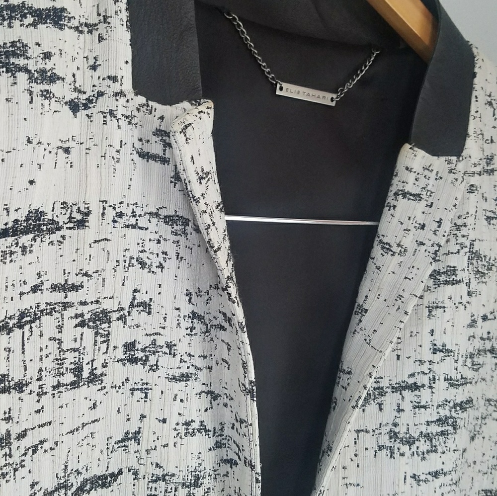 Tahari black n white leather blazer
